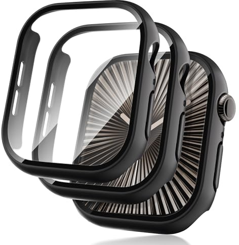 Seltureone 2 Stück Hülle für Apple Watch 10 46mm | Schutzhülle mit Displayschutz, Hard PC 360° Rundum Anti Kratz Anti Staub Ultradünne Zubehör für Apple Watch 10 46mm – Schwarz