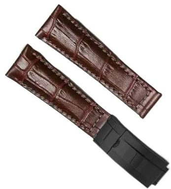 honyeuk Echtes Lederarmband für Rolex Ghost Daytona Yacht Logtype Wasserarmband mit Butterfly-Schnalle. Armband 20 mm(Preto,21mm)