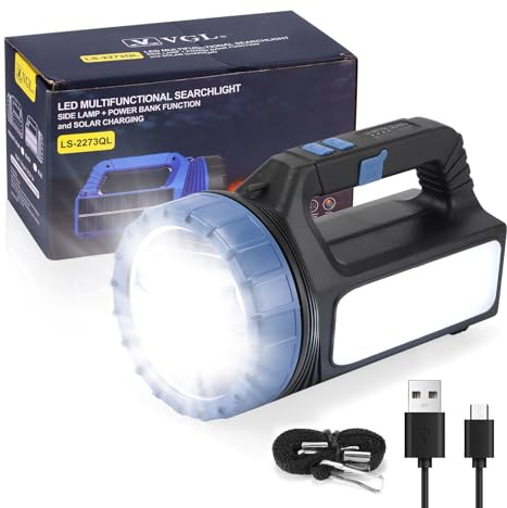Kinberry Rechargeable LED Torch, IP65 Multi-Functional Camping Light, 800lm Hand Torch Side Lantern 2400mAh Super Bright Flashlight High Power Beam Flashlight, Lightweight Lantern for Camping Outage