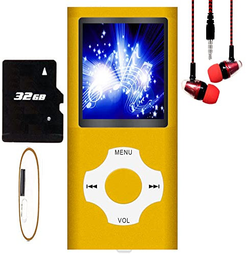 Hotechs Slim Design MP3 Player MP3 Player with 32GB Memory Card Digital LCD Display 1.8 Inch Display FM Radio (Orange)