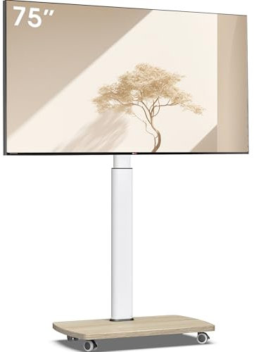 AOKCOS Support TV roulettes pour TV de 43-75 Pouces - Support TV sur Pied Plus Haut 1306 MM-1626 MM Pivotant 50° Inclinaison 12° jusqu'à 50 KG Max. VESA 600x400mm