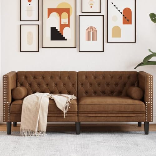Homgoday Chesterfield-Sofa 2-Sitzer Braun Kunstleder in Wildleder-Optik Wohnzimmersofa Sitzsofa Sofa Couch Loungesofa Gästesofa Polstersofa Sitzmöbel für Wohnzimmer Büro