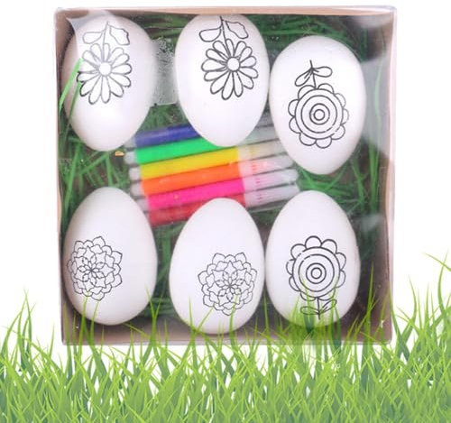 Ostereier-Malset – 6er Set Malen Sie Ihre eigenen Ostereier | 6 Stück Marker handbemalt vielseitiges Eier-Bastelset | Lustige Osterkorbfüller für Kinder