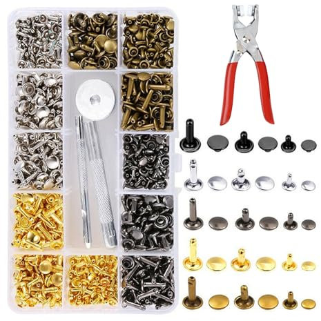Limeow 180 PCS 6mm 8mm 12mm nieten set hohlnieten ledernieten nietenzange set studs nieten gürtel nieten für DIY Leder Handwerk Kleidung Tasche Schuhe Gürtel,mit 3 Werkzeug,4 Farben,12 Spezifikationen