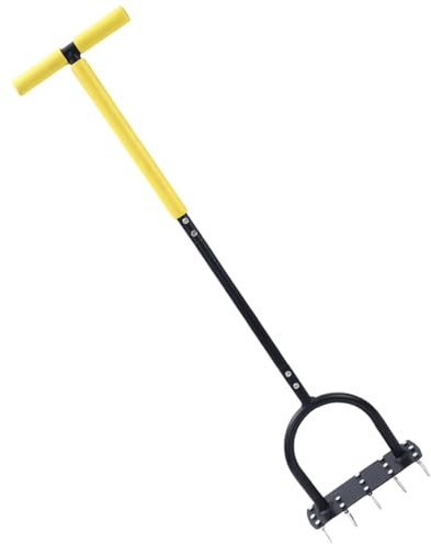 Arieggiatore per prato - Arieggiatore per prati, arieggiatura prato da 100 cm - Strumento di arieggiatura manuale in acciaio al carbonio e ferro con impugnatura a T e base antiscivolo per la cura del