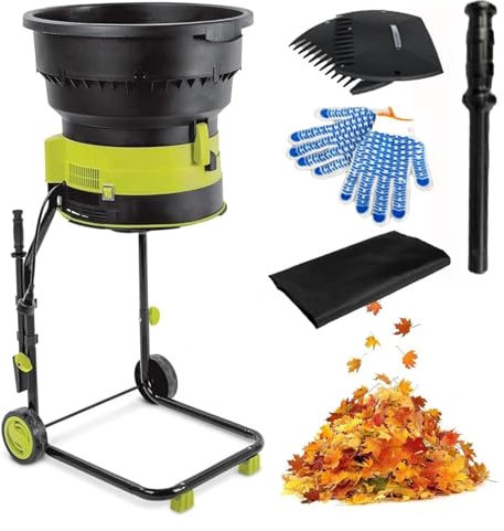 Trituratore da giardino，Shredder， Trituratore elettrico for foglie, trituratore for compost, trituratore for foglie da giardino con ruote e sacco portaoggetti, cippatore elettrico
