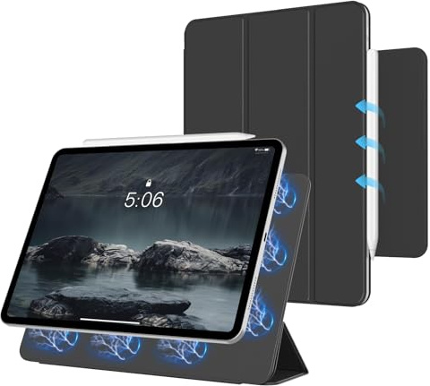 KTGGHG Magnétique Coque pour iPad Air 11 Pouces M4/M3/M2-2026/2025/2024 | Pour iPad Air 5ème/4ème Génération 10,9 avec Porte-Stylet, Étui Housse Amovible à Trois Volets, Veille/Réveil Auto, Noir