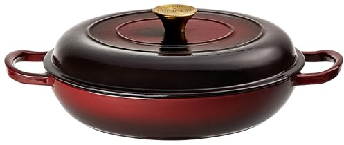 Prochef Enamelled Cast Iron Shallow Casserole Dish 30cm – Oven & Hob Safe Braiser Pan with Lid, Durable Easy-Clean Finish, Ideal for One-Pot Meals, Roasting, Stews & Slow Cooking, Garnet