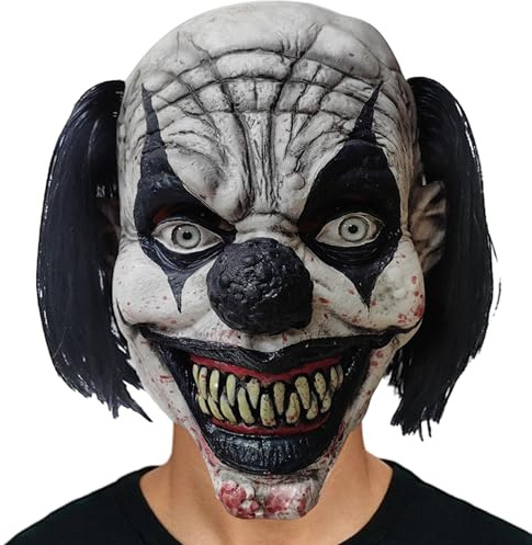 Aofonchy Halloween mask skräck clown mask med hår och svart näsa, realistisk latex läskig clown masker joker masker för halloween, karneval kostym cosplay rekvisita