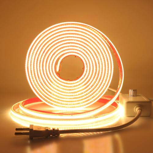 Wisada Dimmbar COB LED Band Selbstklebend 4M, 230V 288LEDs/M Superhell Warmweiß FCOB LED Streifen, Flexibler COB LED Lichtband für Weihnachten, Urlaub, Innendekoration und Beleuchtung