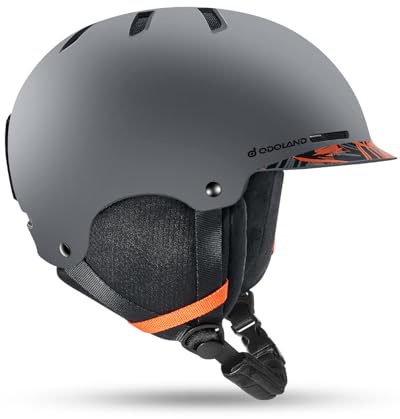 Odoland Casco da Sci per Adulti e Ragazzi, Helmet da Snowboard per Uomo e Donna, Casco da Neve Ventilazione, Paraorecchie Rimovibili, Compatibile con Occhiali da Sci e Snowboard, Grigio