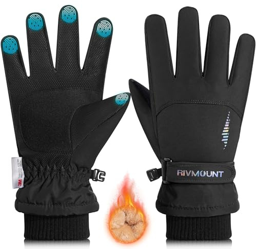 rivmount Kids Winter Gloves Warm Thermal Cold Weather Snow Waterproof Windproof Touchscreen Ski for Boys Girls(Black L)