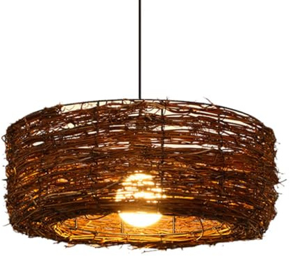 JXYDJH Lámpara De Araña De Comedor Wabi-sabi Con Pantalla De Cesta De Ratán, Lámparas Vintage Con Acabado Marrón, Lámpara Colgante Rústica Con Estructura De Metal, Farol E26 Para Mesa De Comedor