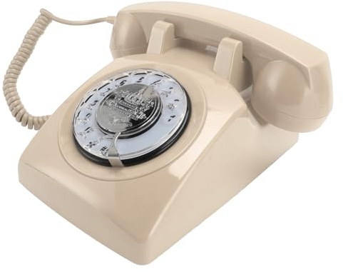 Cocoarm Retro Roterande Telefon Vintage Fasttelefon Gammaldags Nummerskiva med Mekanisk Ringare för Hemkontorsinredning Samlare (Beige)
