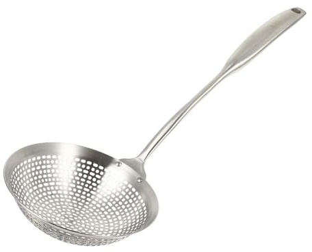 BESPORTBLE Cucchiaio in acciaio inox 304 con manico lungo, colino per alimenti e pasta, mestolo setaccio per filtrare olio e zuppa, utensile da cucina versatile con foro per appenderlo