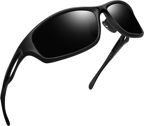 Joopin Gafas de Sol Polarizadas Deportivas Gafas Ciclismo Hombre y Mujer Montura TR90 Ligera Envolvente Protección UV400 para Running Conducir Pesca Golf Negra Mate