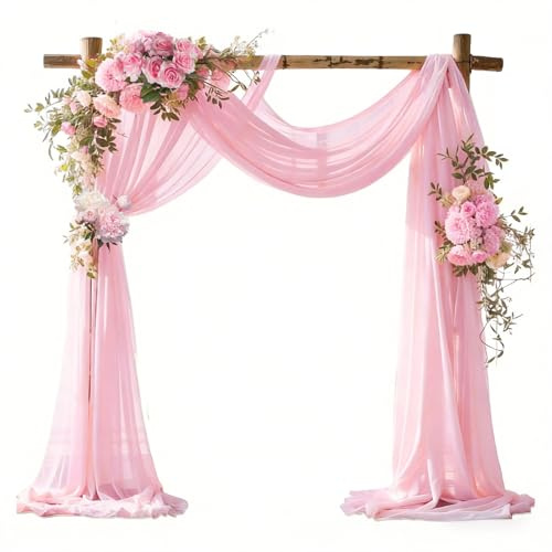 yolzhxe Querbehang Freihanddeko, 75 x 600 cm Rosa Vorhang Hochzeitsbogen