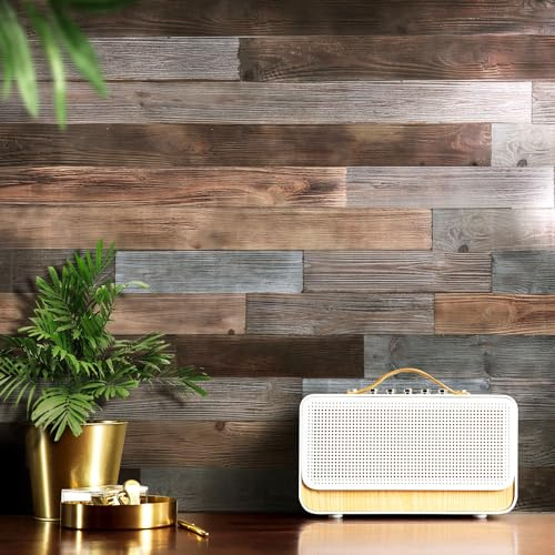 GNIYNAY Nail Up Paneling Wood Wall Panels, Real Solid Wood Planks DIY Easy Nail-Up Application, Rustic Reclaimed Barn Wood Paneling for Accent Walls, Brown Grey Combinations, 1 sq. m