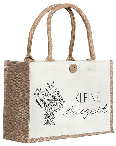 Kleine Auszeit Jutebeutel Damen, Jute Geschenktasche mit Spruch Kleine Auszeit, Einkaufstasche Faltbar für Arbeit, Einkaufen & Reisen, Wellness Geschenk für Damen, Mutter, Freundin & Kollegin
