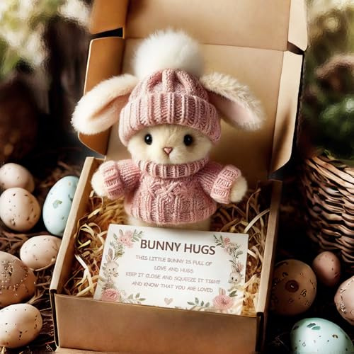 BNGXR Mini Bunny Easter Gift, 2026 New Mini Rabbit, Inspirational Easter Gifts for Women Men, Emotional Motivational Bunny Decor (Pink)