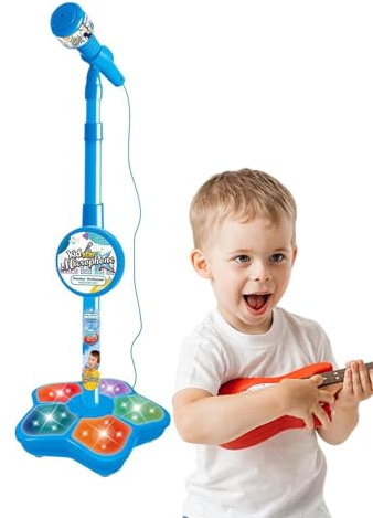 Microfono per bambini, per karaoke per bambini, set da gioco per karaoke, da palcoscenico, con altezza regolabile, set di giochi di canto per bambini robusti e durevoli con luce come regalo di