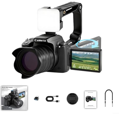 Fotocamera digitale da 68 MP con zoom 28x, registrazione video 4K 60 FPS, fotocamera da 2,8 pollici con schermo a vibrazione per Vlogging, supporta scheda da 128 GB (nero) (set fotocamera)