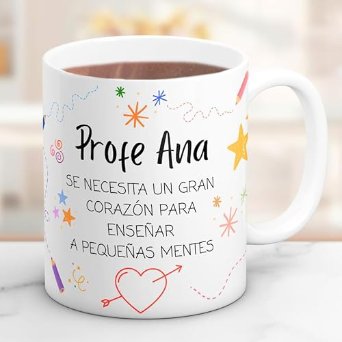 Cristal Plaque Taza Profe Personalizada con Nombres | Regalos Originales para Profesores Fin de Curso | Taza Cerámica con Nombre Maestro y Maestra