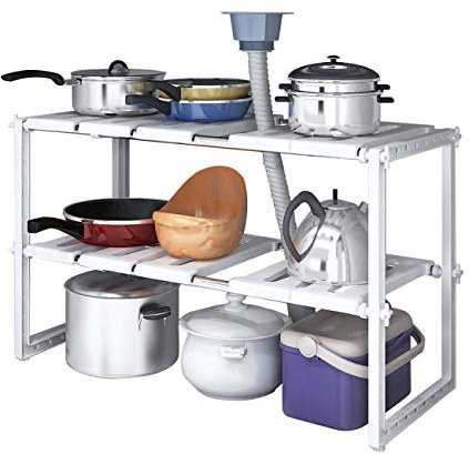 DEENZ UNDER SINK SHELF ADJUSTABLE EXTENDABLE STORAGE STAINLESS STEEL AND PP PLASTIC RACK MULTIPURPOSE KITCHEN BATHROOM UNDER SINK RACK SHELF ORGANISER STORAGE TIDY (PACK OF 1)