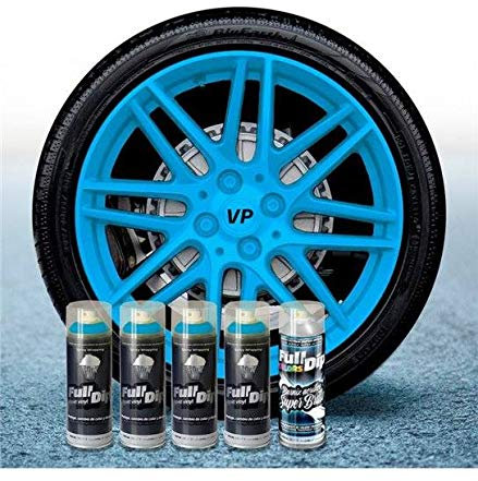 Pack Llantas Vinilo LIQUIDO Full Dip 4 Sprays Azul Luminoso Brillo - Formato Spray 400ml Unidad