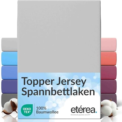 etérea Jersey Topper Spannbettlaken 90x200-100x200 cm Silber 5-10cm | 100% Baumwolle Jersey Spannbetttuch · für Topper 5–10 cm Steghöhe · bügelfrei & pflegeleicht · OEKO-TEX Made in Green