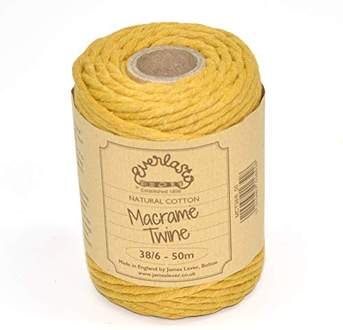 50M Spools - Everlasto Single Twist Soft Cotton Coloured Macrame Craft Twine 38/6 (4mm approx) (York Gold)