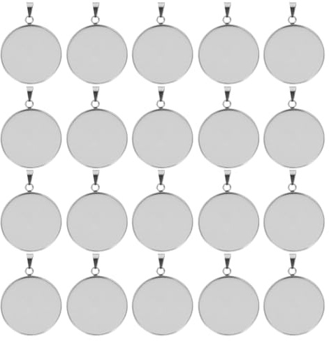 Milisten 20 StüCk DIY SchmuckanhäNger Set Aus Edelstahl, Rundes Cabochon Rohling Tablett Mit 25mm Innenmaß, Silberfarben, FüR Schmuckherstellung Und Bastelprojekte