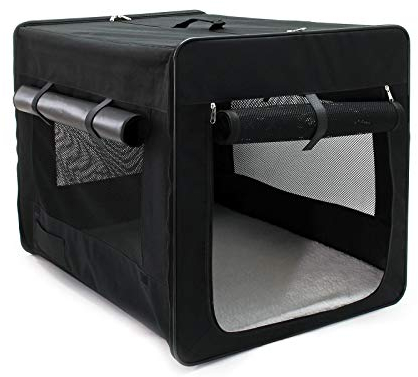 Wiltec Faltbare Transportbox für Hunde, Katze L (76x56x61 cm), robust, leicht, sicher, Hundebox mit entnehmbarem Kissen, Schwarz