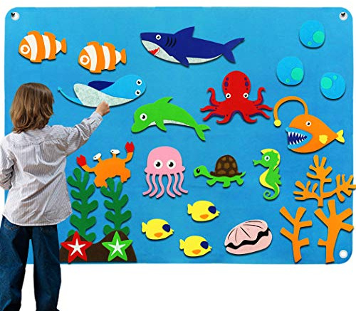 Craftstory Ocean Felt Board Story Set for Toddlers Children Under The Sea 3.5 Feet Flannel-Stories Shark Octopus Toys Wall Activity Storytelling Teaching