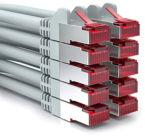 deleyCON 10x 1m Cavo Patch CAT6 PIMF S/FTP Schermatura CAT-6 RJ45 Cavo di Rete Cavo Ethernet LAN DSL Interruttore Router Modem Punto di Accesso - Grigio