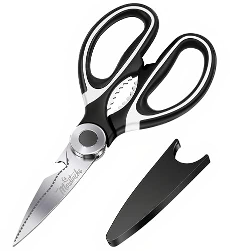 La Moustache - Tijeras de Cocina Multifunción de 210 mm - Hojas de Acero Inoxidable con Funda Protectora para Cuchillas, Ultra Afiladas para Cortar Pollo, Pescado, Carne, Vegetales y Hierbas