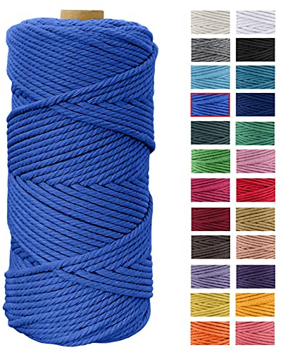 JeogYong Macrame Corda 4mm x 100m Filo Macrame Cotone, Naturale Corda Cotone Filato Cordone Intrecciato Spago per DIY Decorazioni, Arazzo da Parete, Porta Vaso, Piante da Appendere (Blu)