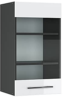 Vicco Küchenglasschrank Fame-Line, Glashängeschrank, Weiß Hochglanz/Anthrazit, 40 cm