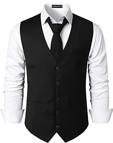 PARKLEES Gilet de costume smoking habillé pour homme, style hipster urbain, affaires, formel, coupe ajustée, Noir , XL