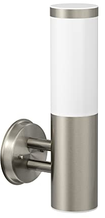 ledscom.de Wandleuchte PORU für außen, IP44, Edelstahl, edelstahl matt, rund, 1x E27 max. 40W
