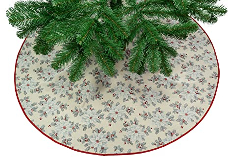 Sandner Baumdecke Gobelin Rund Weihnachten Christsterne Grau Christbaumdecke Weihnachtsbaumdecke (130 cm Durchmesser)