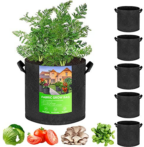 NMM Bolsa de Cultivo De Plantas, 6 Piezas 7 Galones (26.4 L) Bolsa de Plantación de Papas, Bolsas de Tela no Tejida para Plantas con Asas para Tomate, Plantas, Frutas, Verduras y Flores (Negro)