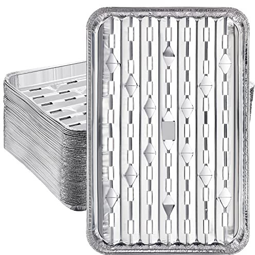 50 Stück Einweg-Aluminiumfolienpfannen, 34x21x1.8 cm, Aluminium-Grillauskleidung, Topper mit Löchern, Grillpfanne mit geriffelter Unterseite, BBQ-Grillschalen, Grillplatten, Grillpfannen für den Ofen