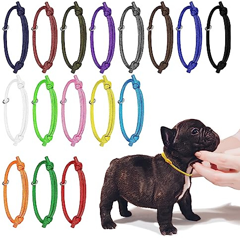 JJWNML 16pcs Welpen ID Halsbänder, Neugeborene Kätzchen (L,17-28CM) | weiche Polyester Halsbänder Einstellbare Bands Identifikation Welpen Halsband für Neugeborene Haustier, Multi Coloured