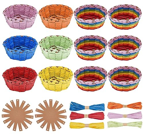 FREEBLOSS 12er Set Korbmacherset Kreativer Raffia-Korb mit Anleitung Korb Webereibedarf für Erwachsene Korbflecht-Sets für Bastelbegeisterte