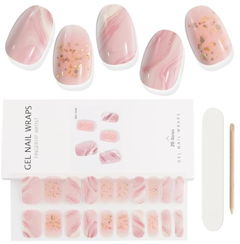 EBANKU 20PCS UV Gel Nagelfolie, Rosa Marmor Nagelfolie Selbstklebend UV Gel Wraps Nagelaufkleber Nagelfolie UV Härtend mit Nagelfeile und Stick fur Frauen Mädchen Nageldekoration