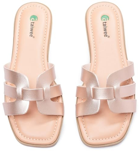 Ataiwee Sandalias planas para mujer - Zapatos casuales de verano para caminar para mujer.(2307018,GD/MF,38)