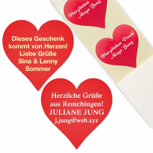 200 rote Herz-Etiketten, Adressaufkleber, Adressetiketten mit Ihrem Wunschtext auf der Rolle in Spenderbox vom Versandhaus JUNG