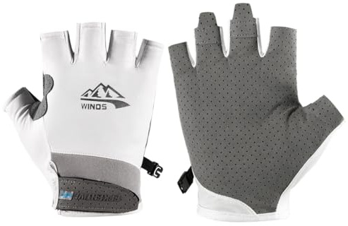 SUJAYU Gants de protection UV pour homme et femme – Mitaines de conduite, de pêche, gants de voile, gants de kayak, gants de pagaie, gants d'aviron, gants de protection solaire (blanc, taille L)