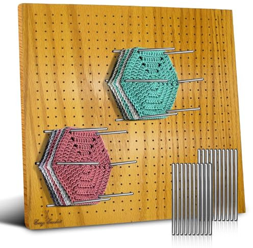 Easy Crochet - Blocking Board for Crochet and Knitting - Wooden Blocking Mats for Knitting 20 Stainless Steel Pins and Pin Holder | Bonus Crochet E-Book (11 * 11)